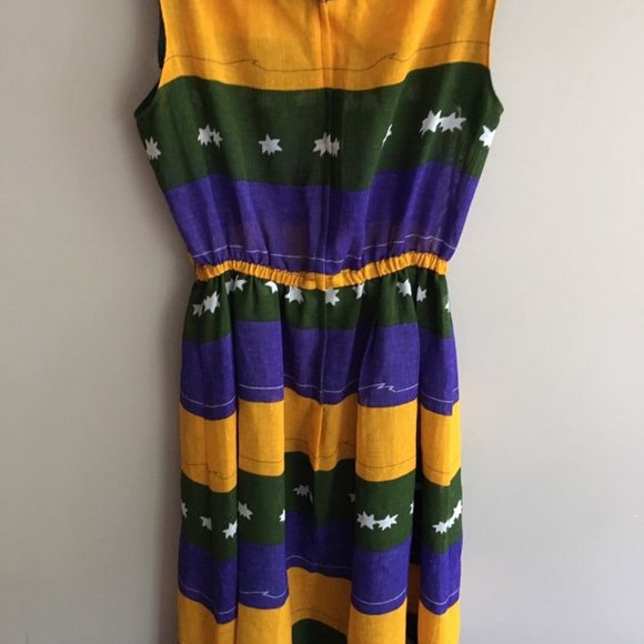 SOLD ELSEWHERE - One-of-a-kind Boho Purple Yellow & Green Dress with Stars - Picture 2 of 4